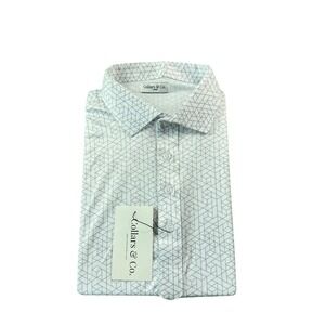 Collars & Co. White Gray Geometric Men's Dress Collar Polo Shirt Size Large NWT